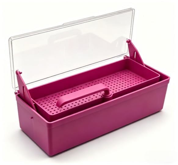 Dental Instrument Sterilization Box – Cold Sterilization Tray Depository for Plastic Instruments, Dentistry Tools,Tattoo Needles & Nail Care Supplies – Auto-Lift Lid (PINK) image 5