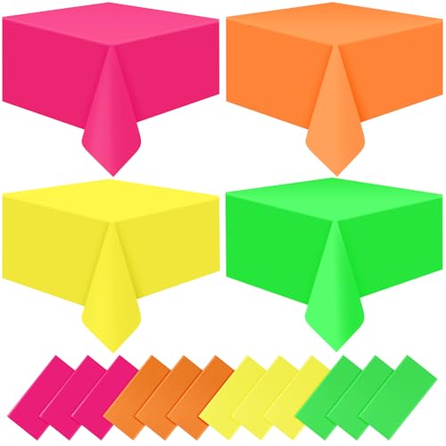 12 Pcs Neon Color Plastic Tablecloth for Rectangle...