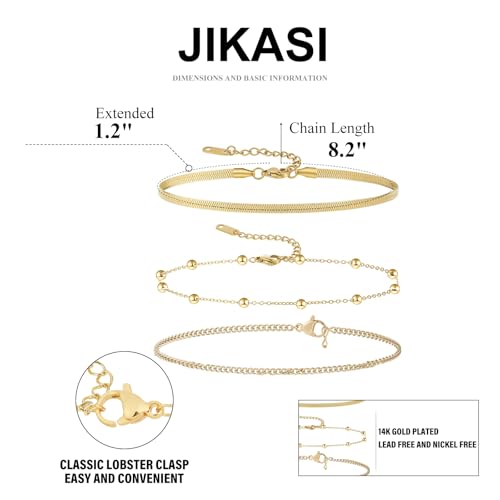 Image of Gold Anklets for Women Waterproof 14k Gold Plated Cuban Link Anklets Non Tarnish Rope Herringbone Ankle Chain Summer Beach Jewelry Gifts for Women