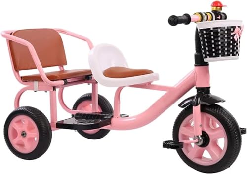 Double Seat Children Tricycle with Back Seat Storage Basket - Perfect Multifunction Trike for Two...