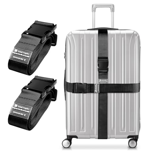 travel inspira Koffergurte 2 Stück 104-195cm Verstellbare Kofferband Gurt Auffällig Koffer Band zur ErkennungKofferbänder Für Reisekoffer 20-32(Schwarz)