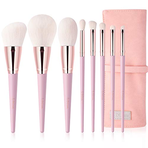 Ensemble de pinceaux de maquillage DUcare Pinceaux de maquillage roses avec étui 8pcs Fond de teint synthétique de qualité supérieure Poudre Ombres à paupières Blush Blending Concealers Kabuki Brush