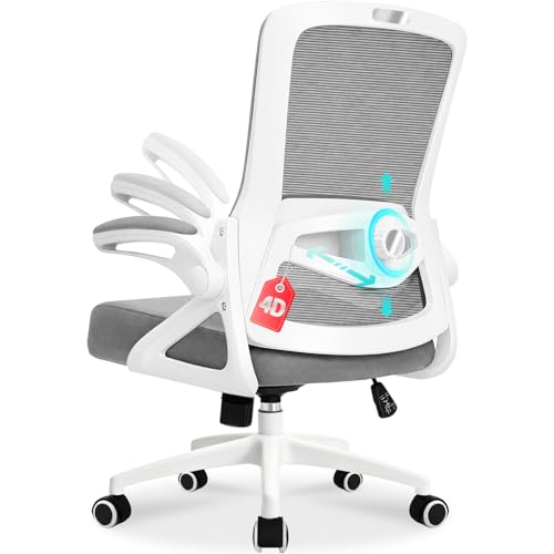 Milacyee Chaise de Bureau Ergonomique, Fauteuil de Bureau Confortable pour Télétravail avec Support Lombaire Réglable 4D, Accoudoirs Relevables, Dossier Inclinable 125°, Maille Respirante