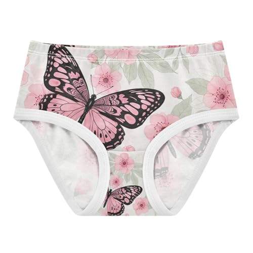 Butterflies Flowers Pale Leaves Toddler Girl Undies, Cotton Girls Underwear, 2T–8 Years