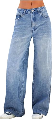 Women's Wide Leg Jeans Baggy High Waisted Casual Trendy Straight Stretch Loose Denim Pants Trouser with Pockets