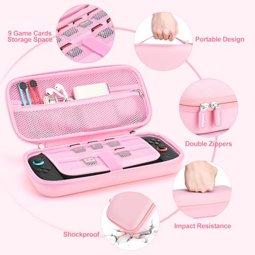 innoAura Etui Switch 2 na konsolę NS Switch 2 (2025), przenośny zestaw akcesoriów Switch z etui Switch i 9 miejscami na karty do gier, twarde ochronne etui podróżne i do przechowywania Switch 2(różow)