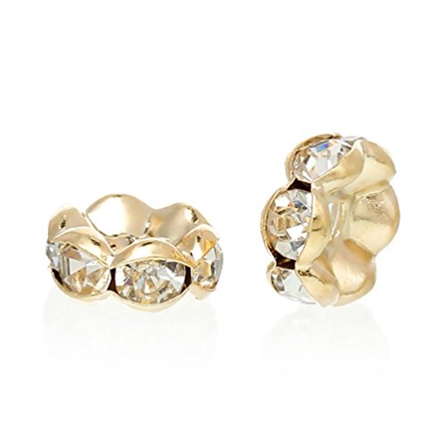 100pcs Adabele Grade A Small Flower Rondelle Spacer Loose Beads Crystal Clear Rhinestone 4mm (0.16 Inch) Gold Plated Brass for Jewelry Craft Making CF39-4