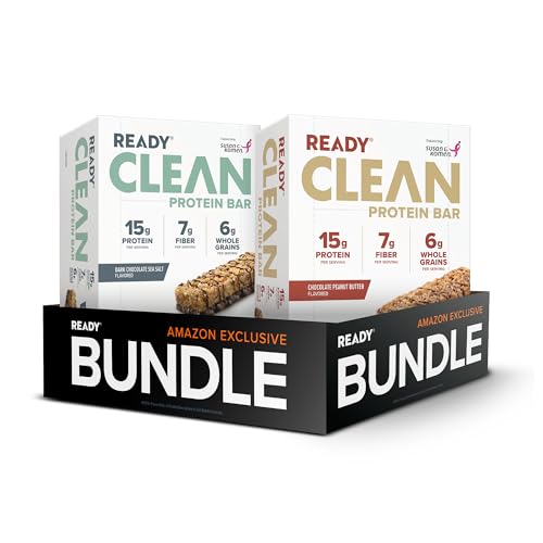 Ready Protein Bars Bundle - High-Protein Snack with 15g Whey Protein With Flaxseeds and Omega-3s for Sustained Energy Supports Lean Muscle and Recovery - 24CT Total 12 Chocolate Peanut Butter & 12 Dark Chocolate Sea Salt