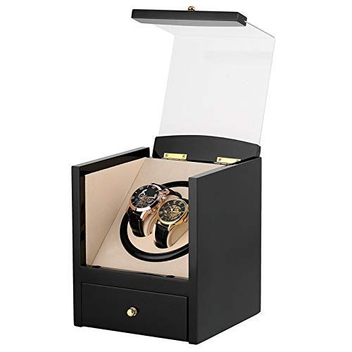 Remontoir montre automatique en cuir et bois brillant double emplacement