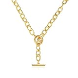 Toggle Gold Chain Necklace Women: 14k Gold Plated Cable Chain Clasp Dainty Simple Circle Link Bar Pe