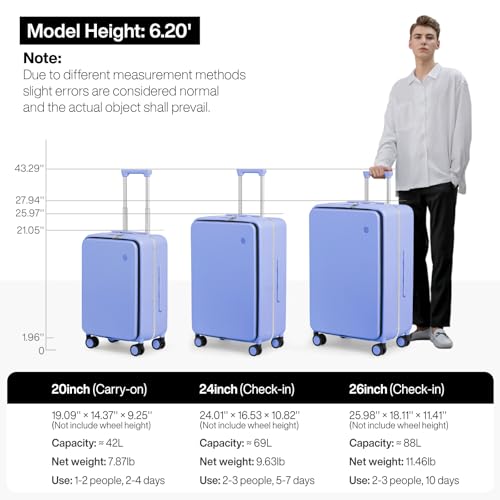 Image of mixi 24 Inch Checked Luggage PC Hard Shell Suitcase Top Opening Aluminum Frame Travel Suitcases with Wheels, Lilac Purple