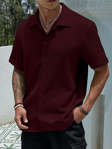 Image of BHIKADIYA Men's Cotton Pop Corn Stylish Half Sleeves Regular Fit Casual Shirt (Maroon,L)