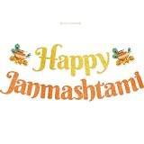Happy Janmashtami Banner - NO DIY Krishna Janmashtami Party Decorations For Indian Festival Party Décor Glitter