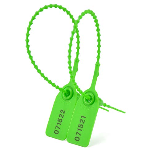 LeadSeals 500PCS Green Plastic Tamper Seals, Numberd Zip Ties for Fire Extinguisher Pull Tite Security Seals Tags Disposable Tamper Evident Self-Locking Seal Tags 250mm Length