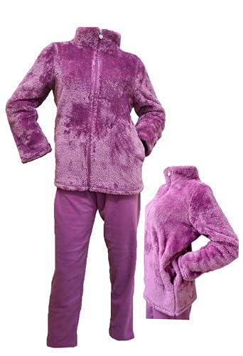 Infiore Pigiama Donna Pile Effetto Coral Full Zip - Morbido e Felpato Invernale - Aperto (21492 Ribes, L)