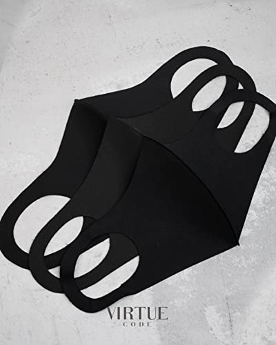VIRTUE CODE Grayscale in Black Cloth Face Mask for Adults Pack. 3 Loungewear Masks Washable Fabric – Black Face Mask Reusable. Stretchy, Comfortable, Fresh Facemask.