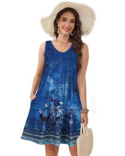 Image of CHICGAL Womens Summer Dresses Casual Sleeveless Loose T Shirt V Neck Sundress Swing Beach Cover Up with Pockets 2026