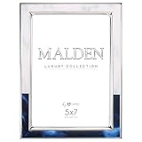 Malden International Designs 5x7 Two Tone Marbled Metal Picture Frame White Sapphire Blue Shiny Silver Finish