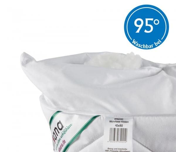 allsaneo® Microfaser Kopfkissen Kochfest 40x80 cm, für Allergiker geeignet, voll waschbar bei 95°C