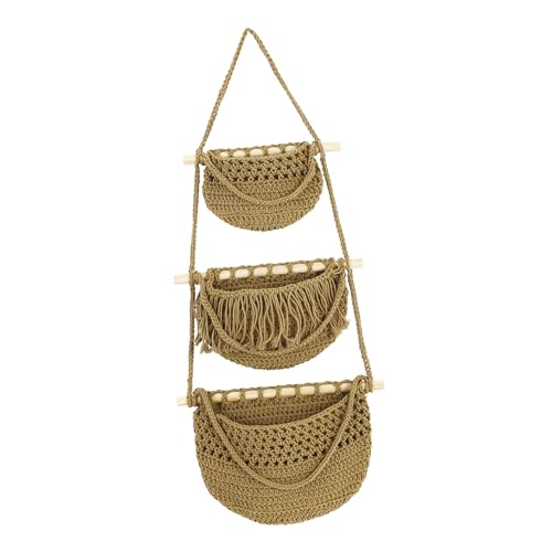 Gatuida Cesta Colgante para Frutas y Verduras con Diseño Apilable de Cesta Organizadora de Cocina con Estructura de Madera y Cuerdas Resistentes Almacenamiento Práctico y Decorativo