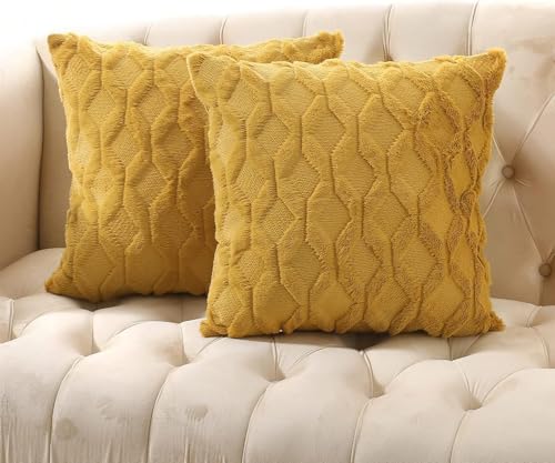 Image of TIED RIBBONS Set of 2 Soft Cushion Covers for Sofa & Bed (Mustard, 16 x 16 Inch) - Premium Decorative Throw Pillow Covers for Living Room, Bedroom & Home Decor