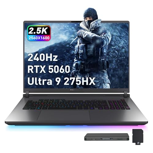 Image of ASUS ROG Strix G18 18 inch 2.5K 240Hz Gaming Laptop, Intel Ultra 9 275HX, GeForce RTX 5060 8GB GDDR7, 32GB DDR5, 2TB Storage (1TB SSD+1TB Docking Station Set), 4-Zone RGB Backlit Keyboard, Win 11, Gray