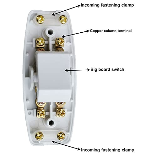 E-Outstanding 2Pcs Inline Cord Switch Ac 250V 6A On-Off Dpst Feed-Through Rocker Switch With Indicator, For Bedroom Table Lamp Desk Light, 110-250V 097 White #TOP4