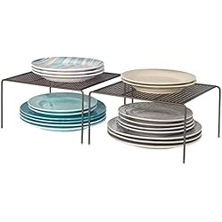 Separadores Estanterias Metalicas mDesign Juego de 2 estantes de cocina – Soportes para platos de metal – Pequeños organizadores de armarios para tazas, platos, alimentos, etc. – color bronce