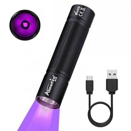 Alonefire SV127 Mini Linterna UV 395nm Profesional Recargable USB C Potente Luz Negra Detector de Orina para Resina, Pesca, Escorpión, Minerales, Pegamento, Ámbar con Batería Integrada