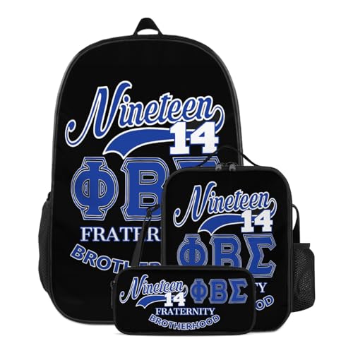 Lightweight Fraternity Backpack Gift Set Paraphernalia Durable 600D Oxford Backpack with Lunch Bag Pencil Case (Blue One Size)