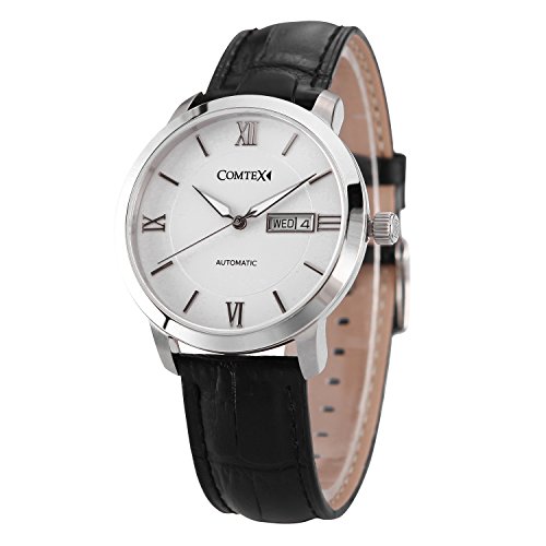 Preisvergleich Produktbild Comtex Herren Armbanduhr Analog Automatik mit Schwarz Leder S6361G Weiß