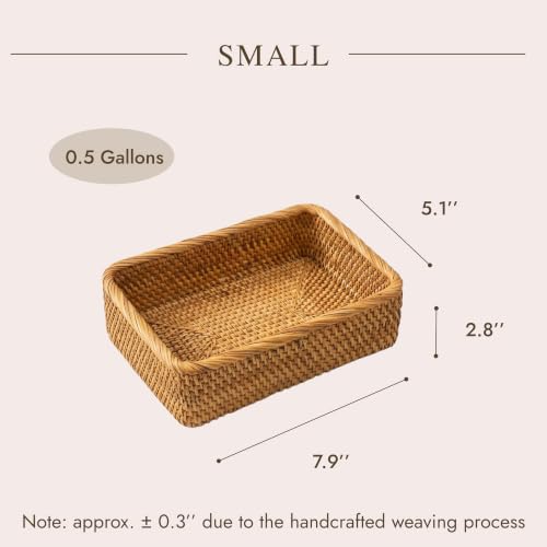 Image of Yangqihome Rattan Woven Basket, Small Wicker Baskets for Organizing (S)