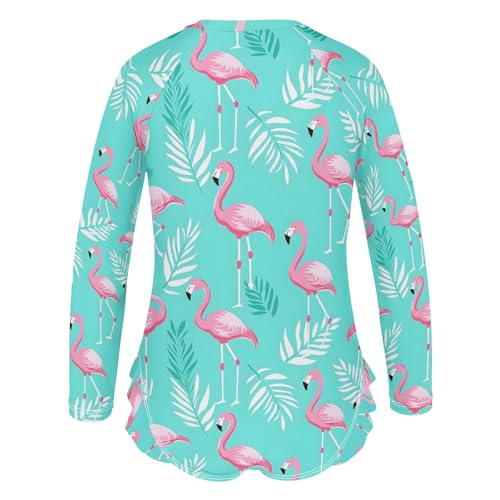 Flamingos Tropical Girls Long Sleeve Swimsuit Rash Guard One Piece Bathing Suits Zipper 3-12T3