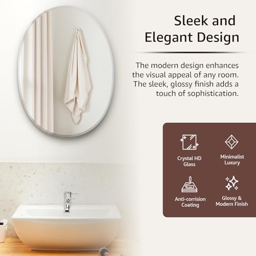Image of Amazon Basics Frameless Oval Wall Mirror, 18 x 24 Inch, Beveled Edge Glass, Unframed Decorative Mirror for Bathroom, Bedroom, Living Room, Entryway & Dressing