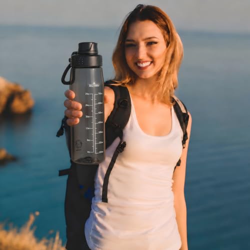 Image of 32oz Clear Water Bottle - BPA-Free Tritan Plastic, Fast Flow Spout Lid, Wide Mouth & Leakproof Design Hiking Water Bottle Suitable for Travel, Outdoors, Gym, Travel, Home, School(Black)