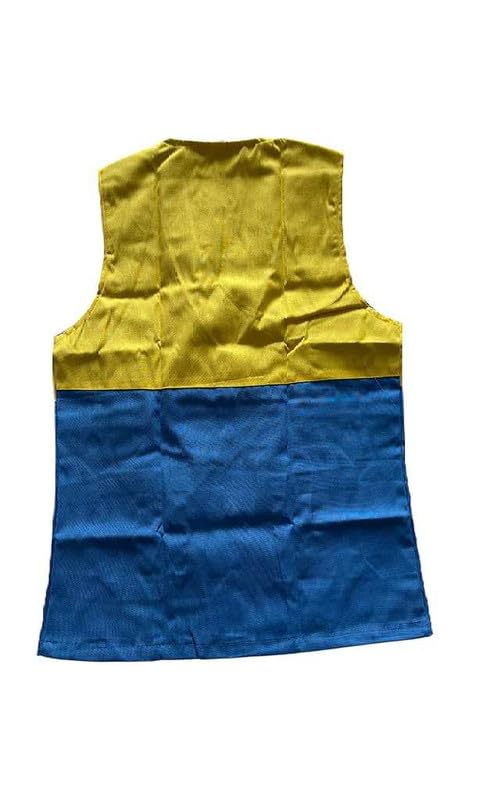 Image of BPCL Petrol Pump Salesman Uniform Waistcoat | Sky Blue Yellow Sleeveless Workwear Jacket | Regular Fit Cotton Blend Staff Uniform with Logo for Men Women
