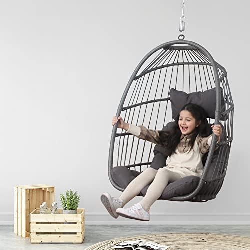 Foldable Wicker Rattan Hanging Egg Chair Without Stand, Swing Chair