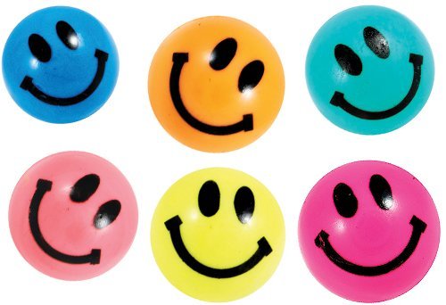 AAG Happy Face Super Balls - Set of 20 . Super Bouncy Balls in Assorted Colors (27 MM Size)