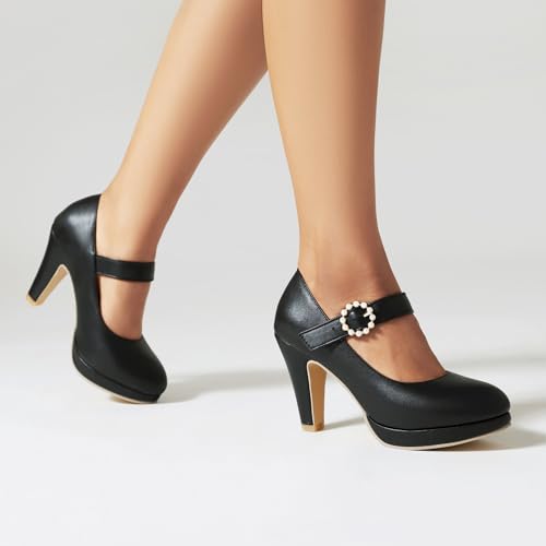 Image of ForeMode Fashion Women T-Strap High Heels Bow Platform Round Toe Pumps Leather Summer Sweet Shoes