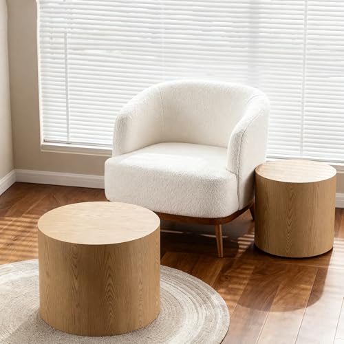 Dorivibe Nesting Round Coffee Table Set of 2, Accent End Table for Small Spaces, Morden Drum Side Table, Wooden Circle Center Table for Living Room, Fully Assembled - Natural - Image 6
