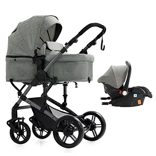 3 in 1 Kombikinderwagen Reisesysteme Standardkinderwagen Kinderwagen Neugeborener Tragbarer Reisewagen Buggy Kinderwagen Faltbarer High Landscape Kinderwagen (588 Grey)