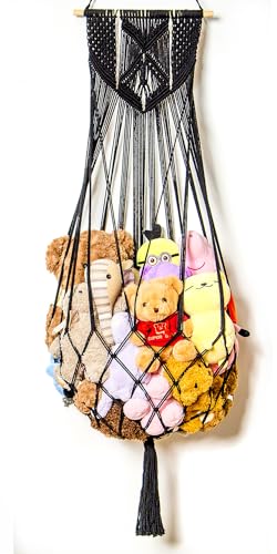 Hamaca de peluche, red de almacenamiento de juguetes, red de almacenamiento de animales de peluche o almacenamiento de juguetes suaves, red de macramé para colgar en la pared para almacenamiento de