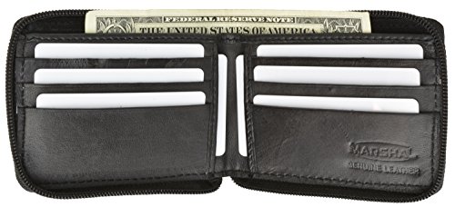 MARSHAL Genuine Lambskin Leather Classic Slim Bifold Zipper Wallet for Men #5742