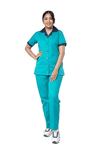 Image of UNIFORM CRAFT Female Nurse Uniform NT03 | Hospital Staff, clinics, Home Health, Nurse Uniforms for Women made of Polyester-Cotton (M, Teal & Navy Blue)
