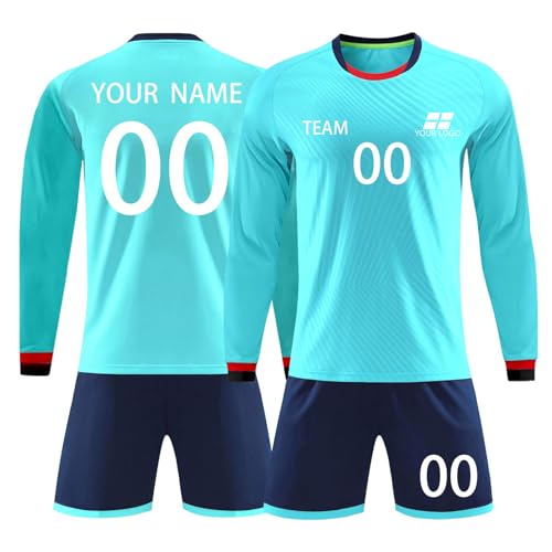 Traje de fútbol de Camiseta goali Personalizado con Nombre y número del Equipo, Camiseta de fútbol de Manga Larga Personalizada para niños, Adolescentes y Adultos