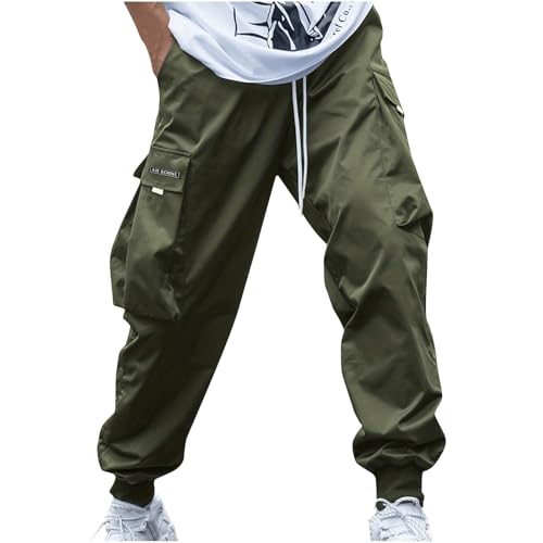 Men's Streetwear Cargo Pants with Flap Pockets Elastic Waist Casual Joggers Extreme Motion Canvas Sweatpants
