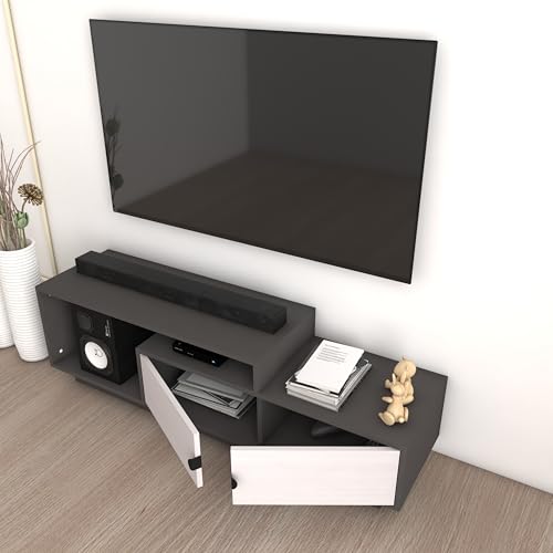 Image of Caspo TV Unit with Storage | Engineered Wood TV Entertainment Unit | Installation Type - DIY(Do-It-Yourself) | Colour - Light & Dark Grey
