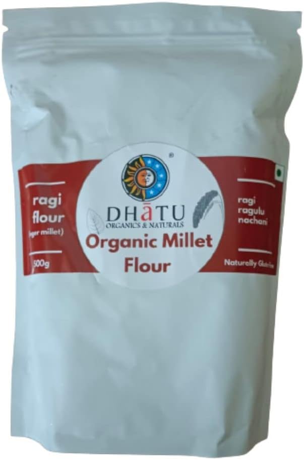 Dhatu By Rootz Organics Ragi Flour 500g Organic Finger Millet Flour (Nachni Atta) Gluten-Free, High Fiber & Nutrient-Rich Ragi Powder for Rotis, Dosas, Porridge & Baking