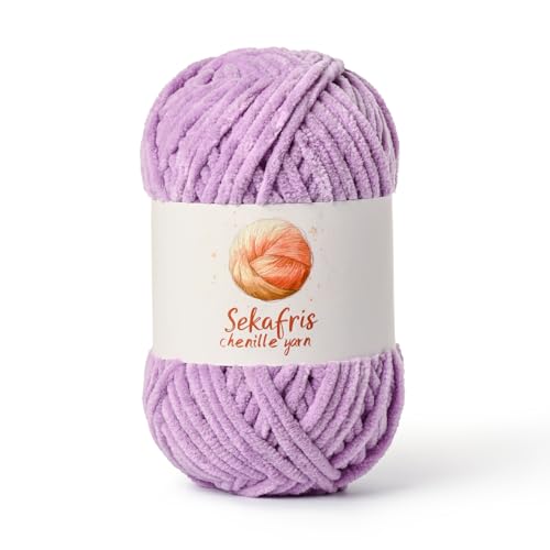 Image of Chenille Yarn for Crocheting, Size 5 Bulky,Light Purple | 100g /131yds Soft Chunky Velvet Yarn for Crochet and Knitting,Fluffy Baby Yarn for Amigurumi,Blankets and DIY Crafts.