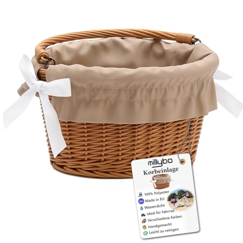 millybo Stoff Einlage Korb-Einlage Fahrradkorb viele Muster Unifarben (17 beige)